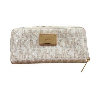 Michael Kors MK Design Brown on White Zipper Wallet